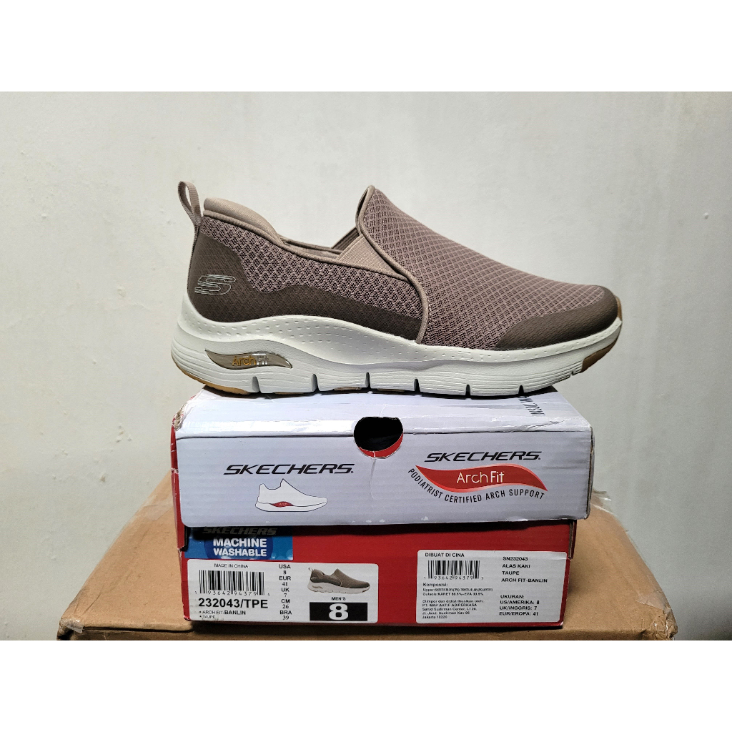 SKECHERS ARCH FIT BANLIN MEN'S FITNESS SHOES - TAUPE - SIZE 41