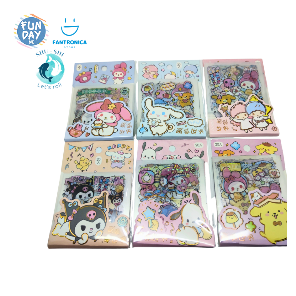 

Stiker 20 lembar Sanrio and Friends / Sticker waterproof tahan air Kuromi Melody Cinamoroll Pochacho Pompompurin purin isi 20 Pcs