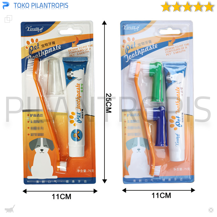 1SET SIKAT GIGI KUCING DAN ODOL PASTA GIGI KUCING ANJING PET TOOTHBRUSH TOOTHPASTE SET PET DENTAL GEL