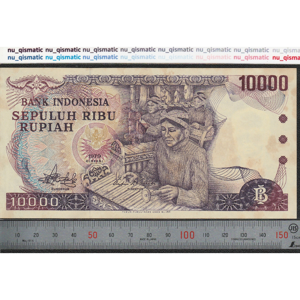 Uang 10.000 10000 Rupiah Indonesia 1979, Gamelan dan Prambanan, Grade XF-AUNC Foxing