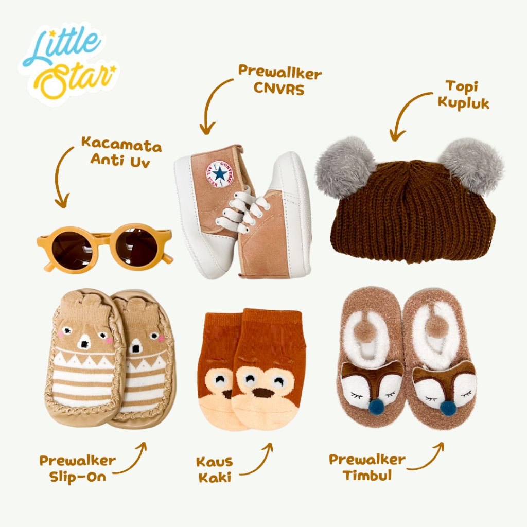 LS 6in1 Hampers Newborn Baby Gift Set Kado Lahiran Bayi Baru Lahir Topi Kupluk Rajut Sepatu Kaos Kaki Prewalker Kacamata Anti UV