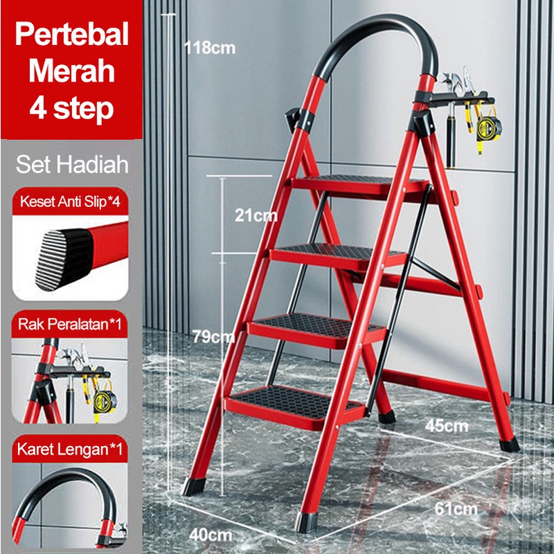 4 Step Tangga Rumah Lipat Tangga Besi Lipat Household Steel Ladder / Baja Karbon Tangga Lipat