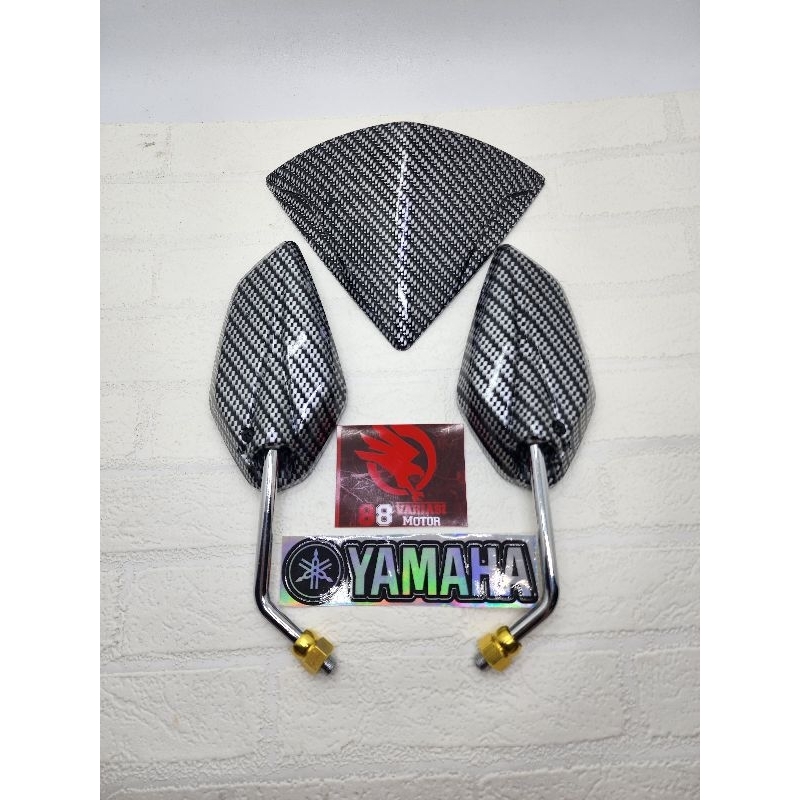 Paket Visor Mio Soul Karbon + Spion Yamaha Jupiter Karbon Tanggung Gagang Chrome Dan Stiker Hologram Yamaha