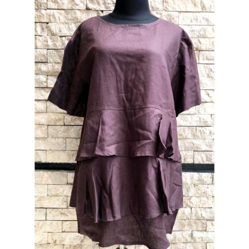 SALE EX BUTIK RUFFLE LINEN TOP WOMAN - BLOUSE ATASAN WANITA LENGAN PENDEK CASUAL