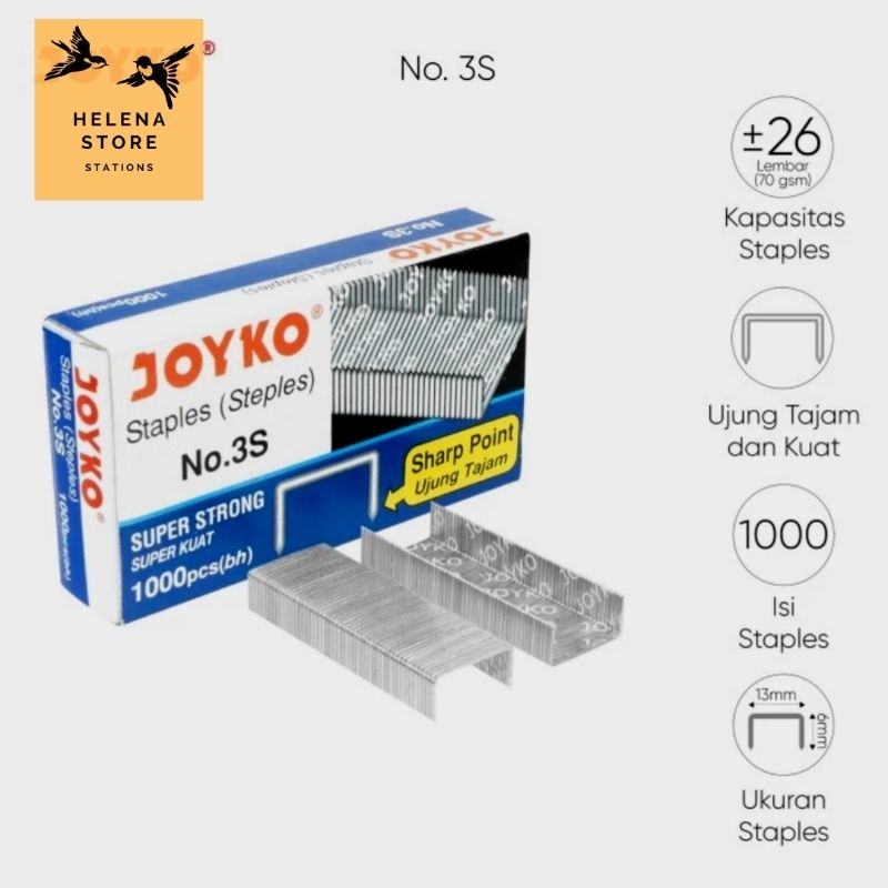 

HELENA - Isi Staples Joyko No. 3 S Super Strong Isi 1000 pcs Isi Stapler Staples Murah