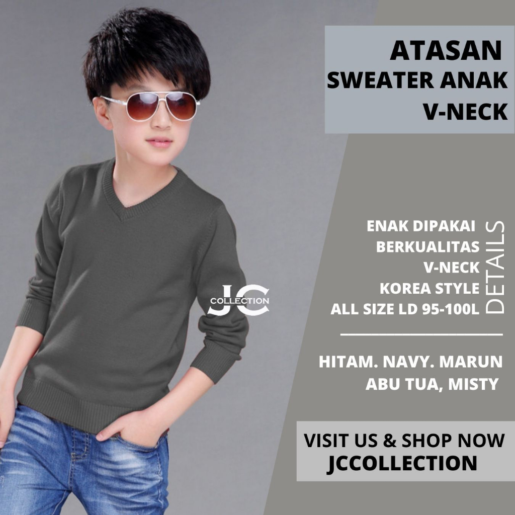 Sweater Anak Cowok Pria Rajut Polos JCCollections / Outer Anak Rajut Korea Style