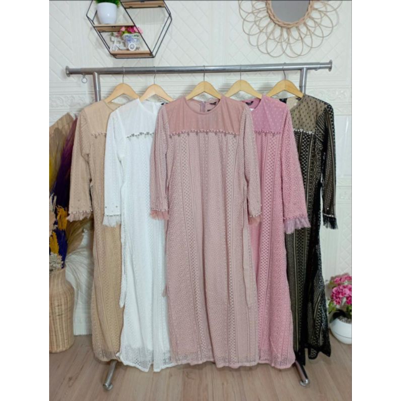 GAMIS OZIAS BROKAT TILLE MUTIARA/TERLARIS/GAMIS KONDANGAN