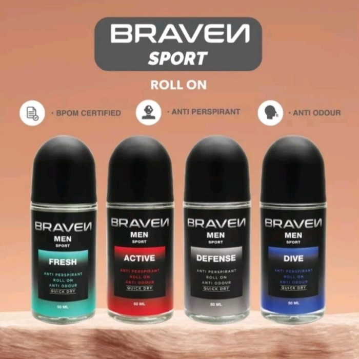 BRAVEN MEN ROLL ON DEODORANT ANTI PERSPIRANT QUICK DRY ORIGINAL 50ML