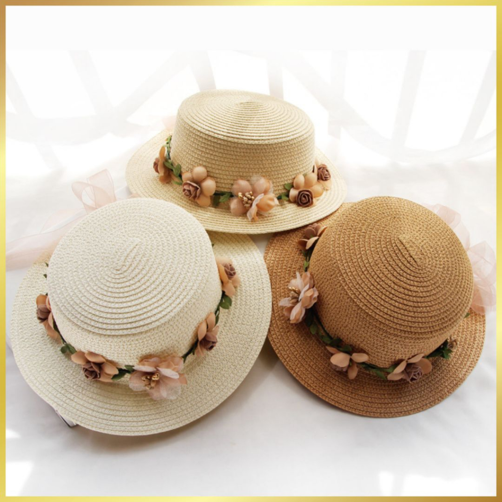 TOPI ANAK PEREMPUAN CEWEK IMPORT 2 TAHUN 3 TAHUN TOPI PANTAI BUCKET HAT RAJUT JERAMI ANAK PEREMPUAN 