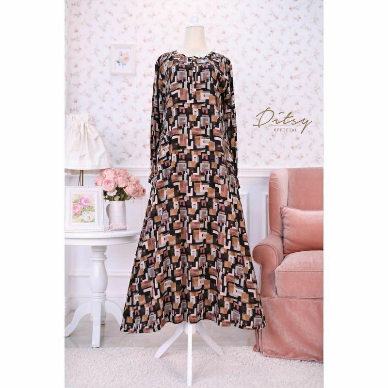 preloved gamis ditsy ivola pitchblack jumbo, busui friendly