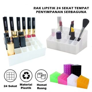 Rak / Display Rack 24 sekat / Lipstik Alat Make Up Kutek 24 Slot Lubang / Tempat Penyimpanan Kosmetik Lipstick Mascara Brush Serbaguna Storage Box Organizer 24 Grid [MF]