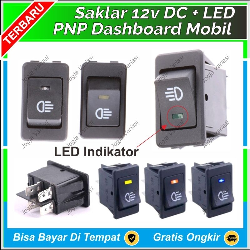 SAKLAR DC 12V 12 VOLT SWITCH ON OFF ON HITAM KOTAK 4 PIN TANAM DILENGKAPI LAMPU INDIKATOR LED MOBIL 