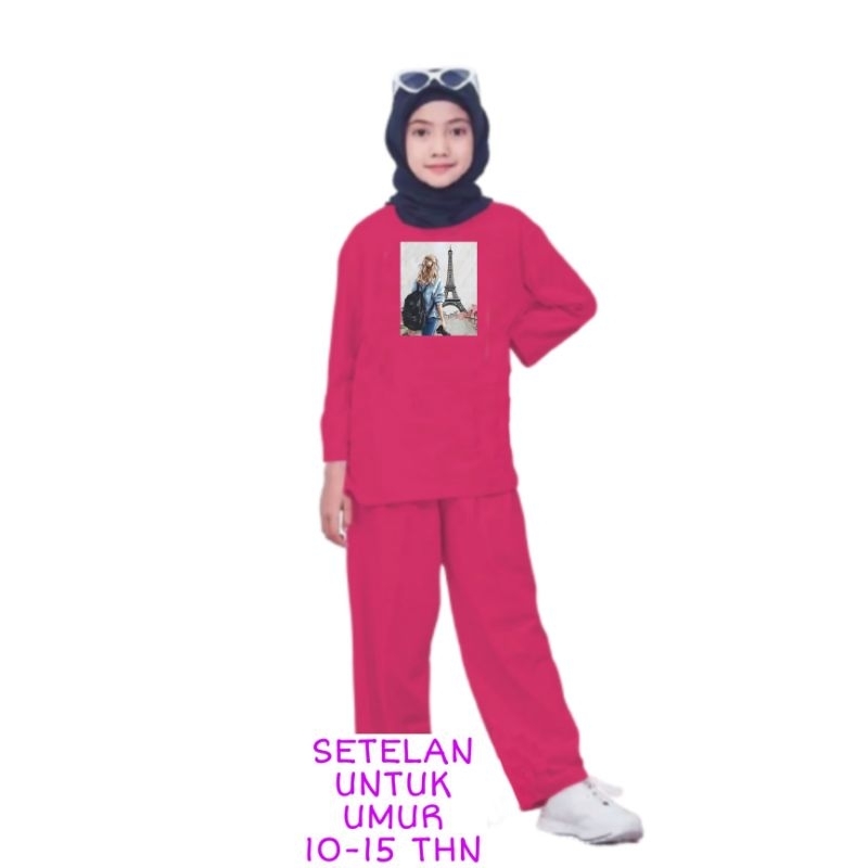 Setelan Anak Perempuan Kaos Lengan panjang dan Celana panjang untuk Umur 10 11 12 13 14 15 Tahun . One Set Remaja Terbaru 2023 Viral Setelan Anak Remaja Kekinian Paris