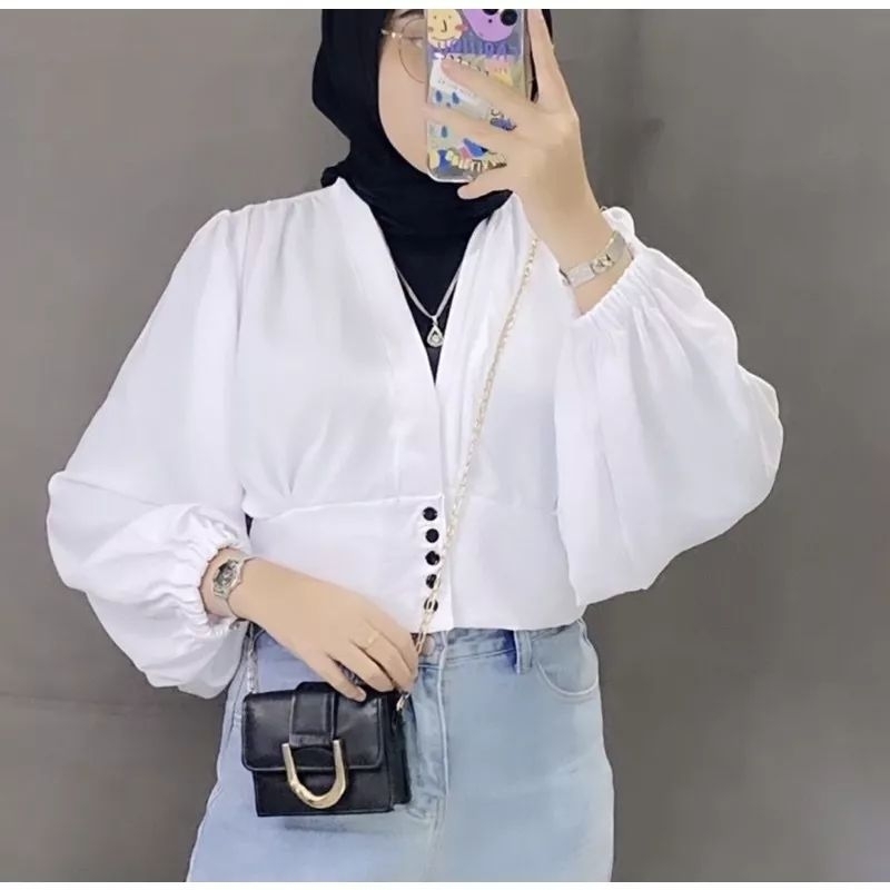 Tamstore Blouse Semi Outer Sheila Maurin Crop Top Blouse Wanita Kringkel Kekinian