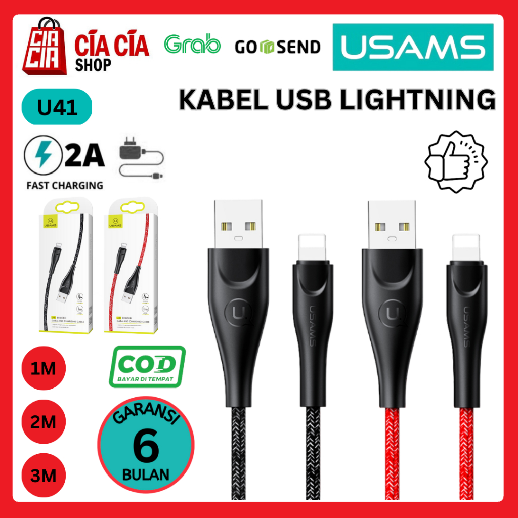 USAMS U41 Kabel Data USB Lightning Kabel Charger Iphone Lightning 2A