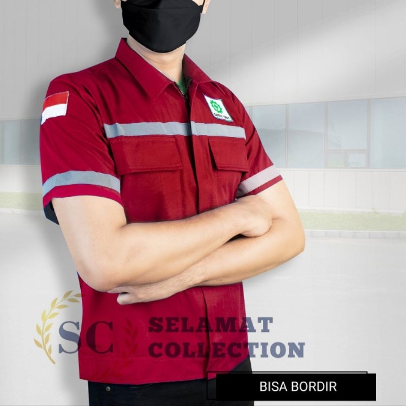 baju safety kerja promosi baju safety lengan pendek terbaru.baju kerja.baju tambang.wesrpack.seragam safety termurah