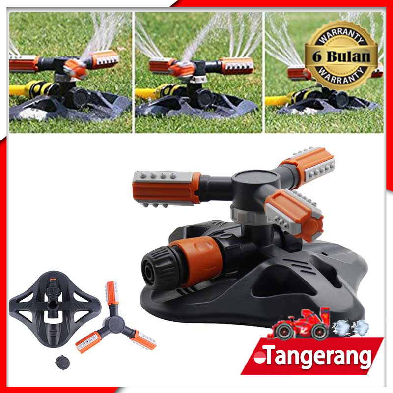 360° Rotating Automatic Garden Sprinkler Semprotan Air Outdoor Garden Lawn Rotating Sprinkler 3-Arm