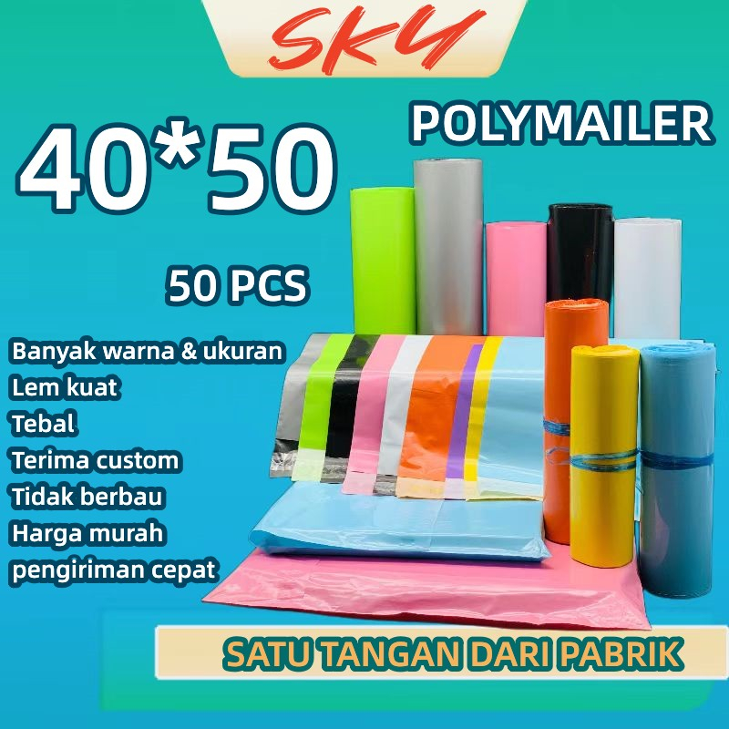 Plastik packing baju / polymailer olshop LDPE 40×50cmI ISI 50 PCS Lem kuat Grosir custom packing teb