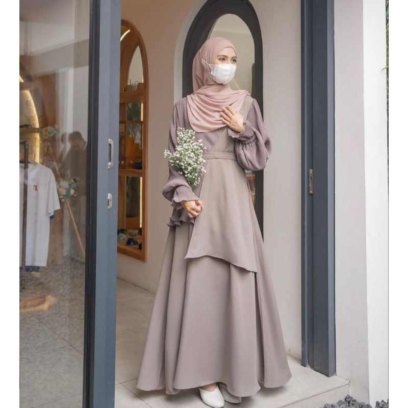 AZMIZA LUNARA DRESS WALNUT SIZE XS (PRELOVED)