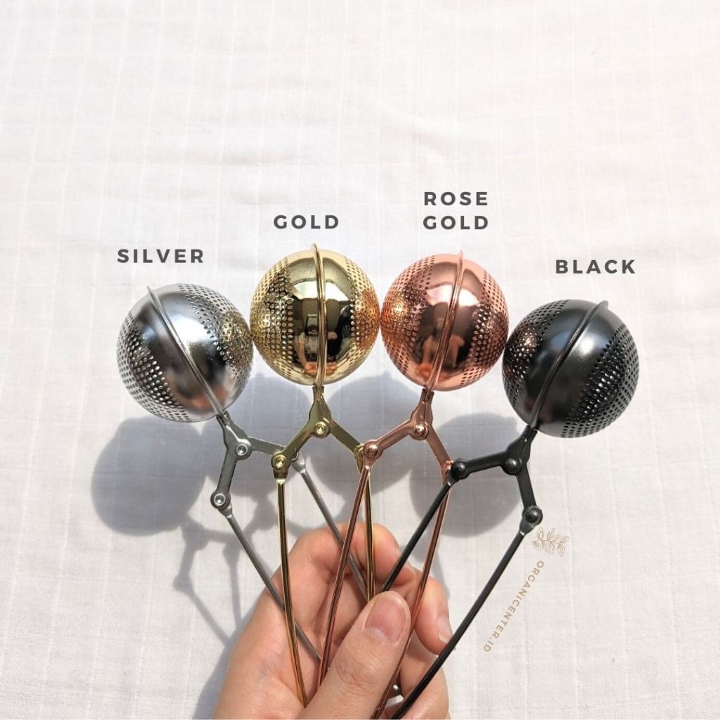 Saringan Teh Premium Tea Strainer Infuser Stainless Steel Estetik With Handle Rose Gold Clip Rempah Filter Bola Bulat Reuseable Eco Friendly Black Silver