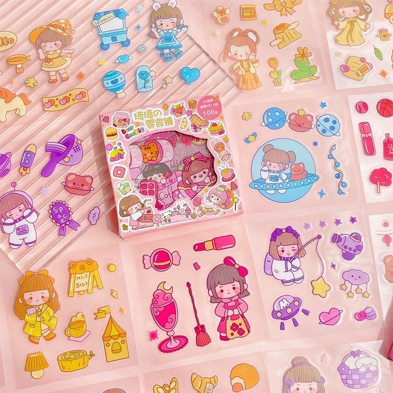 STICKER MOMO KOREA ISI 100 LEMBAR LUCU / STIKER MOMO WATERPROOF DECO AESTHETIC MOTIF KARTUN / MOMO GIRL STICKER