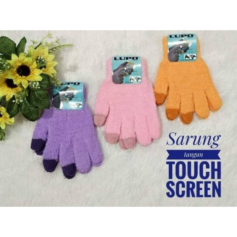 Sarung Tangan Rajut Touchscreen Bulu Warna Warni Polos Wanita High Quality Import