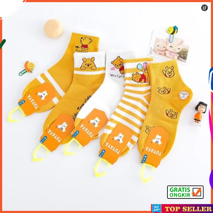 Kaos Kaki Anak Perempuan Sekolah TK SD Motif Cewek Korea Disney Beruang WINNIE THE POOH Terbaru S2