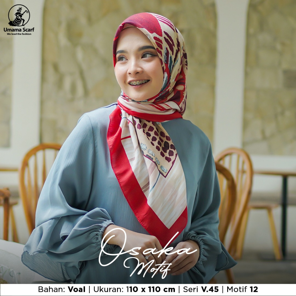 UMAMA HIjab Segi Empat Motif OSAKA MOTIF Jahit Tepi Jilbab Murah