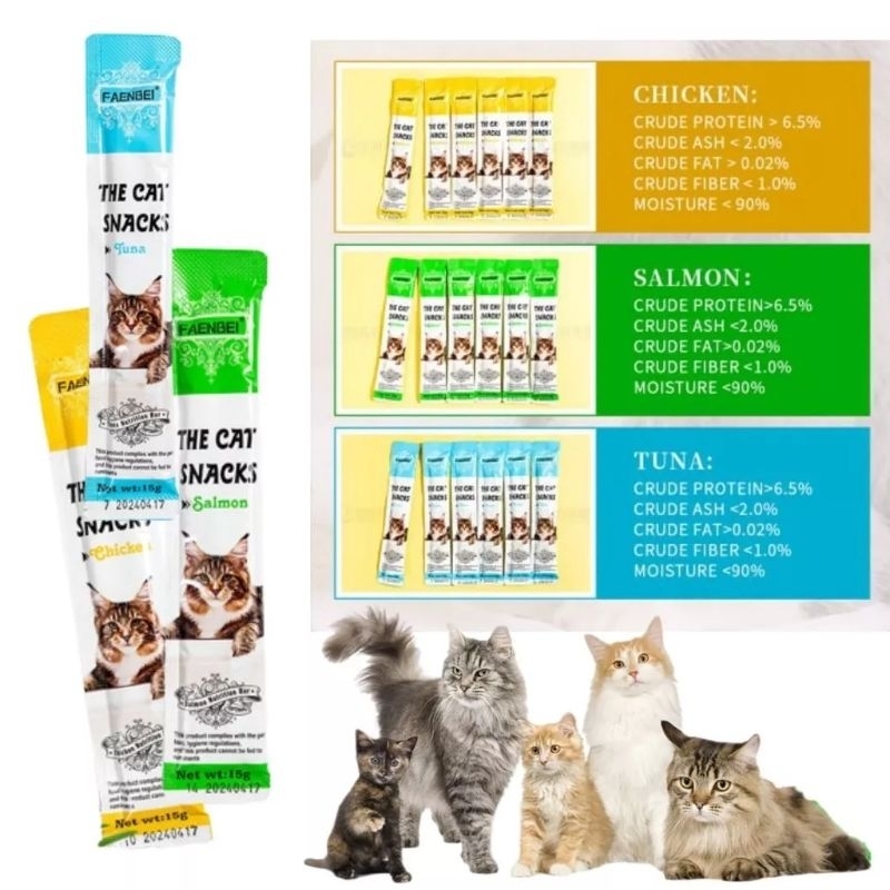 FAENBEI snack makanan ringan kucing camilan kucing 15g pengemuk badan creamy liquid untuk anak kucing dan dewasa
