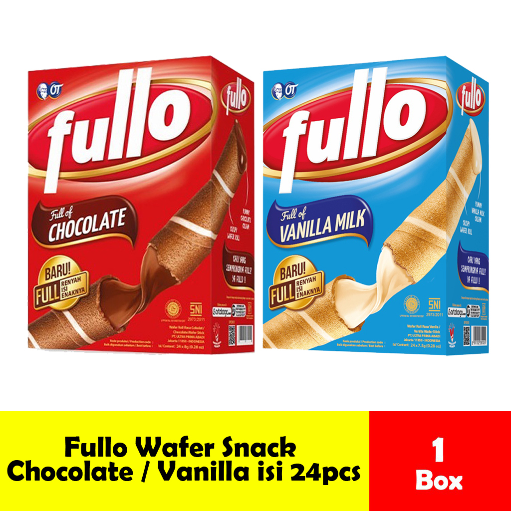 Wafer Roll fullo pack pede rasa chocolate / vanilla Milk kemasan box isi 24pcs