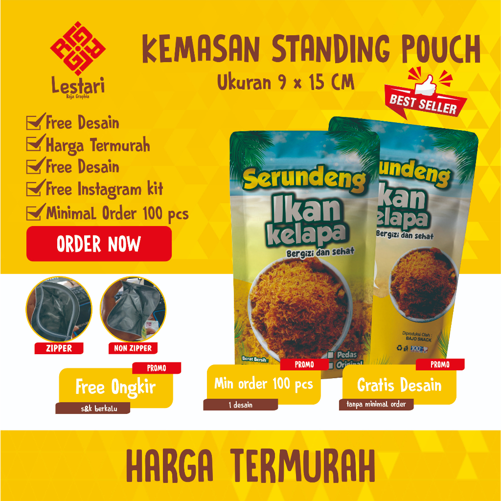 (TERMURAH) UMUM CETAK KEMASAN STANDING POUCH FULL PRINTING