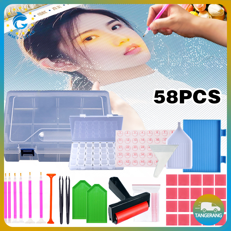 【58pcs/set】5D Diamond Painting Tool Set/Alat Lukisan/Alat Diamond Painting