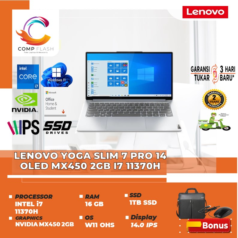 LAPTOP LENOVO YOGA SLIM 7 PRO 14 OLED MX450 2GB I7 11370H 16GB 1TBSSD  W11OHS 14.0 2.8K