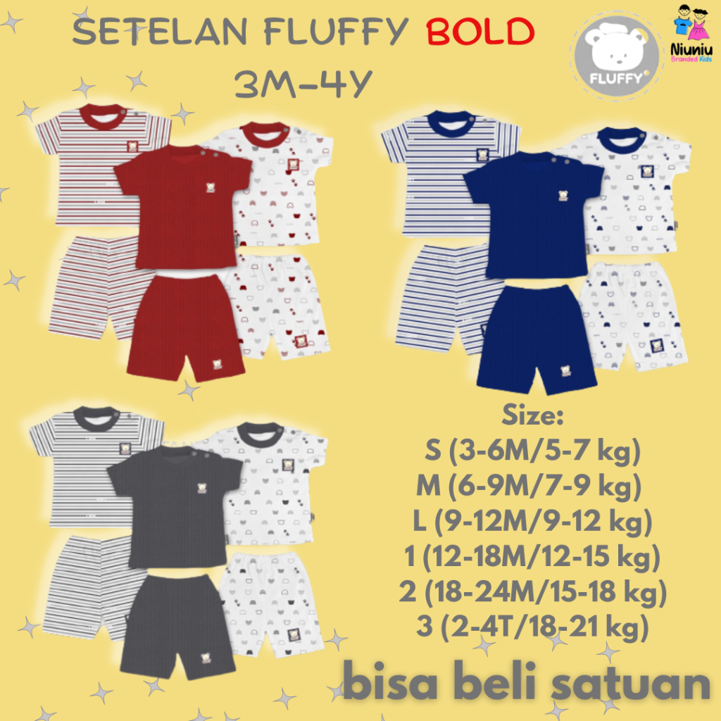 Setelan Oneset Atasan Bawahan Fluffy Bold Baju Bayi Anak Kids Laki laki Perempuan Cowok Cewek Unisex