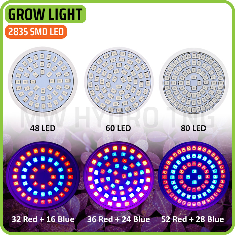 LED Plant Grow Light, 80 LED R+B, 2835 SMD, E27 - Lampu Tanaman