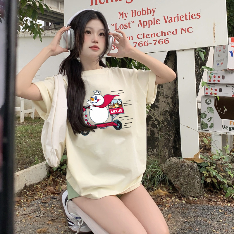 Print T-shirt Kaos Lengan Pendek Cartoon MIXUE Oversize Atasan Wanita  Korean Style