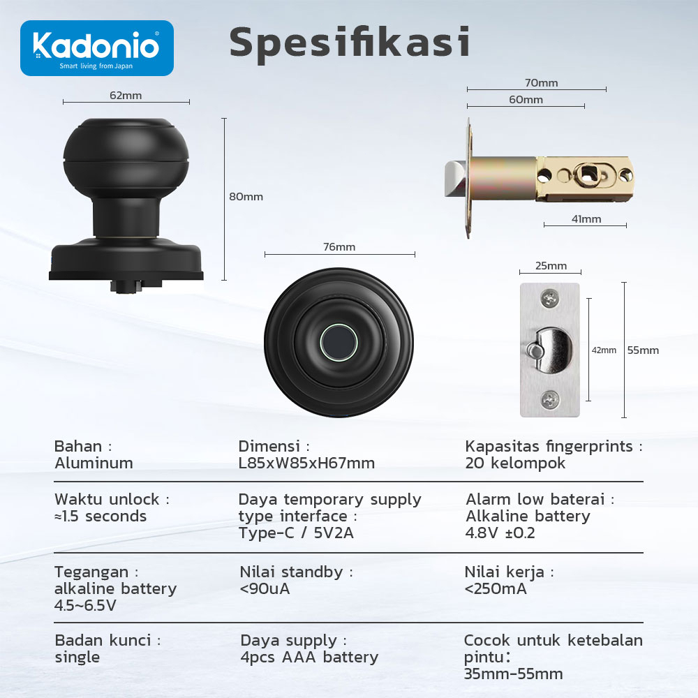 Kadonio tombol pintar sidik jari kunci Pintu TUYA Kontrol Bluetooth kunci pintu Sidik Jari Smart doorlock kunci pintu fingerprint