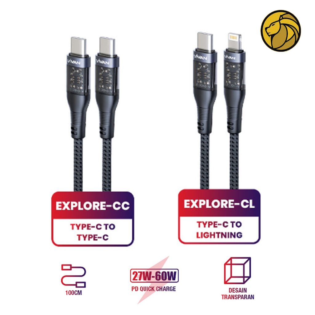 Vivan kabel Data Explore USB-C to Lightning 60W USB-C to Type C Support Power Delivery