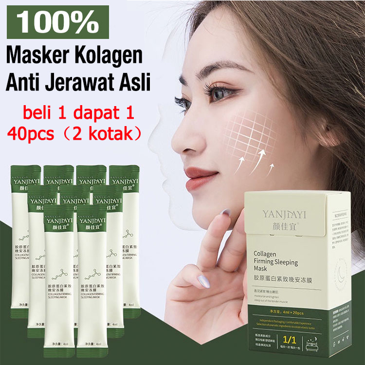 【40pcs】Collagen Firming Sleeping Mask Shrink Pores Moisturizing and Tightening Mask Kolagen Pemutih Masker