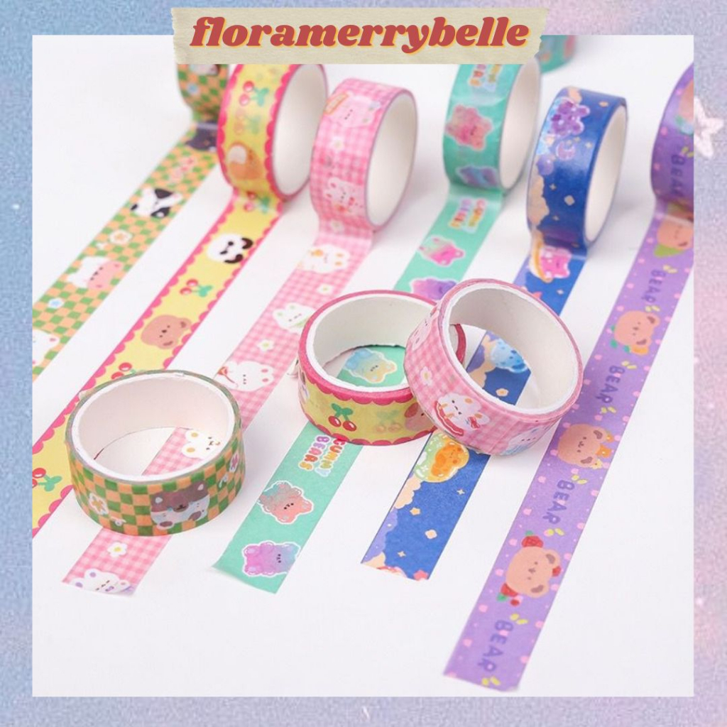 

[FMB.ID] (1 ROLL) Selotip / Tape Washi Motif Karakter Kartun Hewan Aesthetic Stationery Kawai Lucu Imut Murah Ukuran 3 m