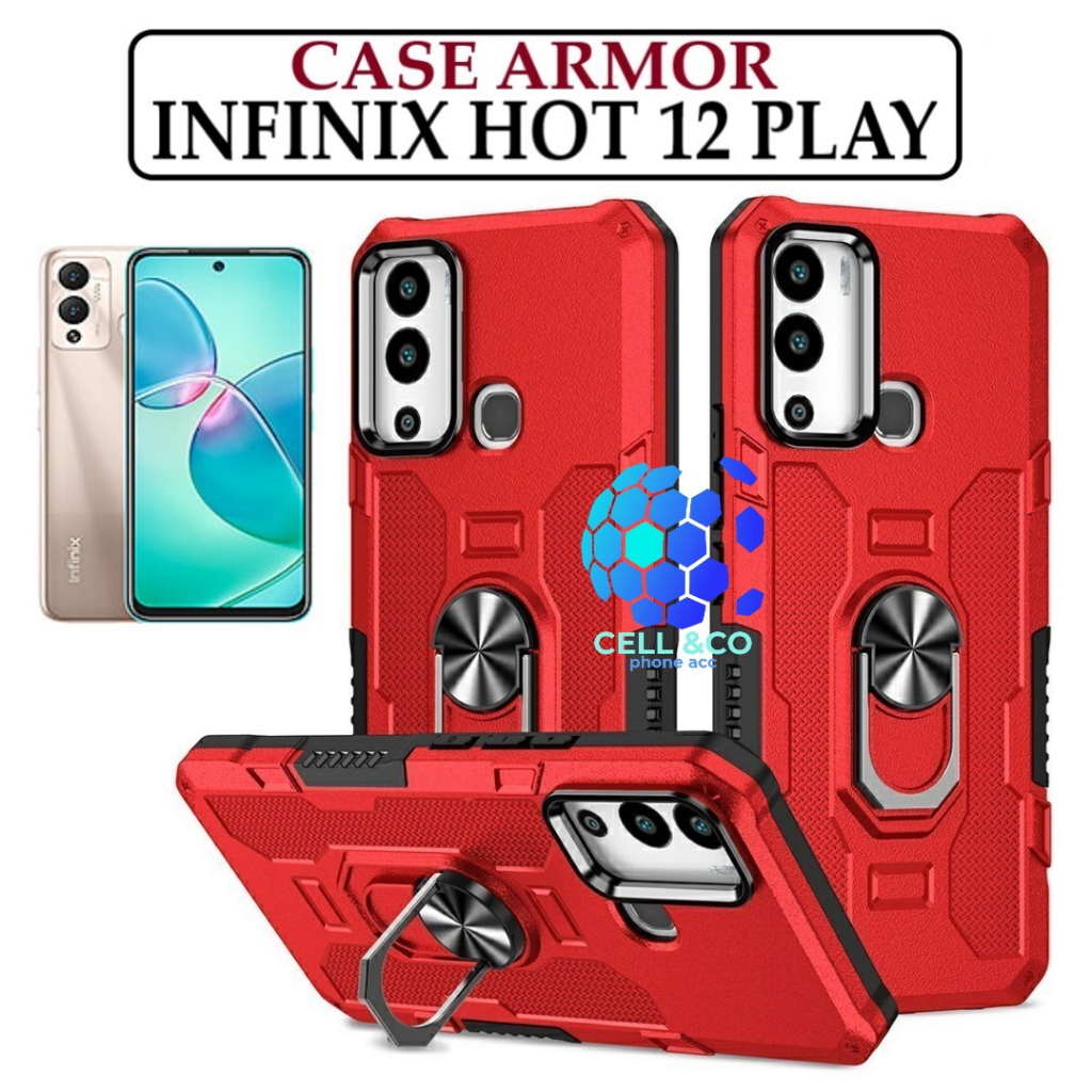 Case Armor INFINIX HOT 12 PLAY Iring Cincin Magnetic Kesing Hp Protect kamera Premium Hard Case Standing Robot Pelindung Kamera