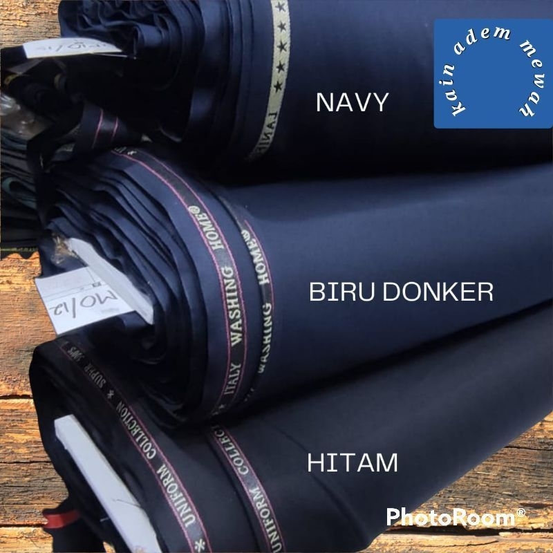 bahan kain  celana pria wanita rok span setelan kantor biru navy,hitam wool lembut/celana pormal
