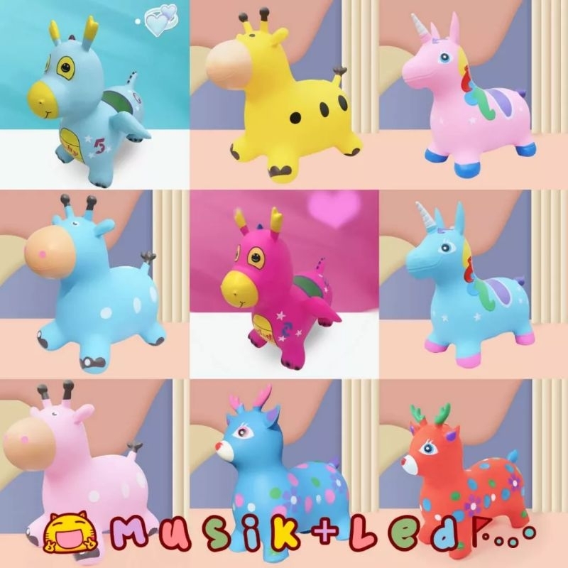 Mainan Tunggang Kuda Jumping Animal Music+LED / Big Jumping Animal 1,3kg / Unicorn / Naga / Jerapah 