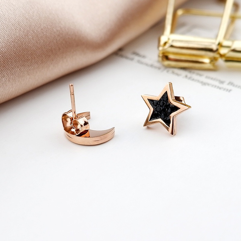 anting bulan bintang hitam titanium asli