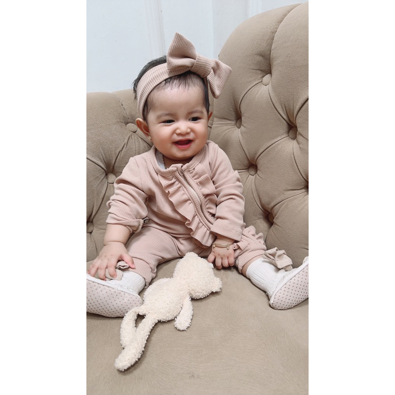 [12.12 SALE] MIOUBABY - Sleepsuit zipper free headband / baju tidur bayi / jumper bayi /jumpsuit bayi / bodysuit baby / waffle baby / baju anak / baju bayi / sleepsuit anak / hadiah lahiran / setelan anak / setelan bayi / baju anak perempuan