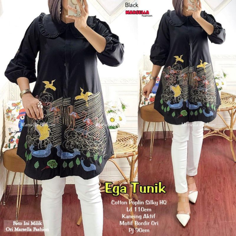 Ega Tunik wanita tunik jumbo tunik muslim tunik katun poplin katun bordir katun busui katun muslimah
