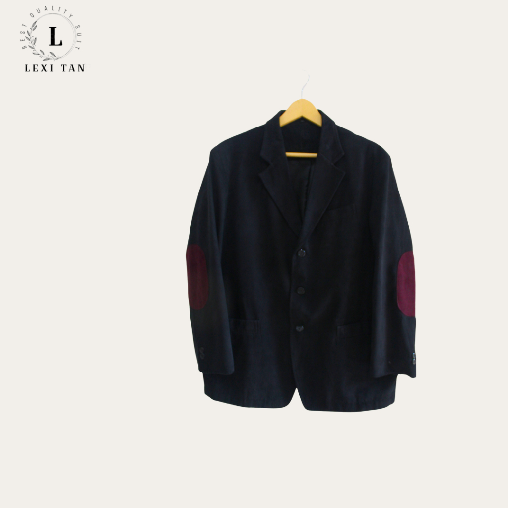 Jas / Blazer Pria Hitam Semi Suede Elbow