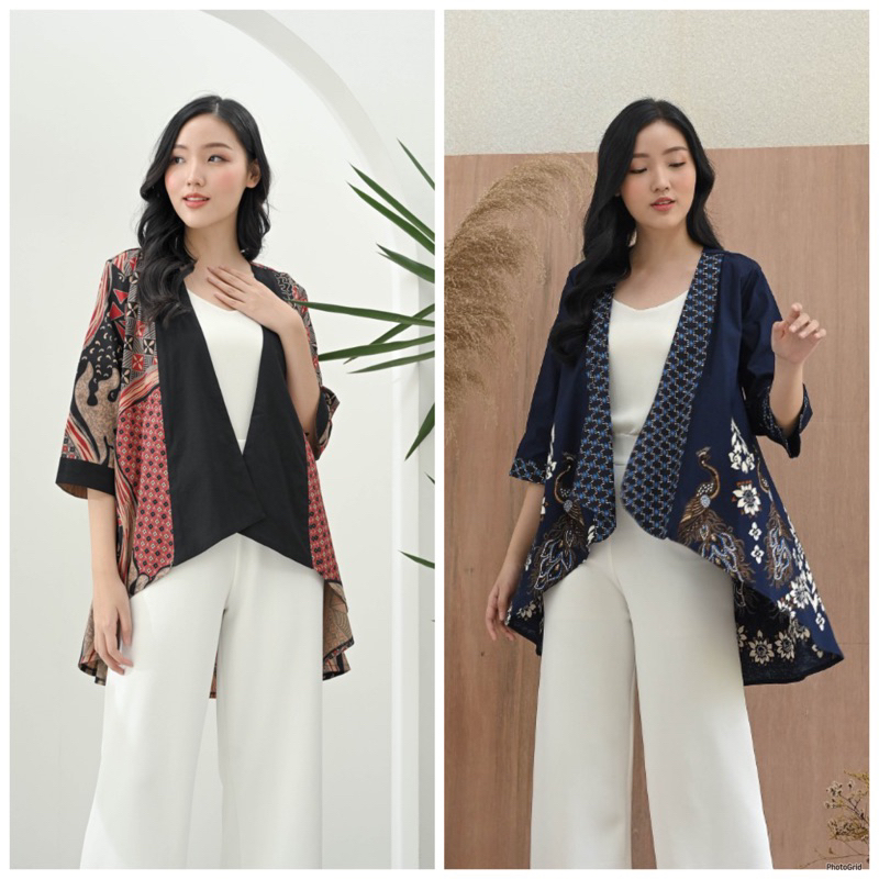 Cardigan panjang batik wanita modern lengan panjang / long cardi batik / long outer kantor 281 164