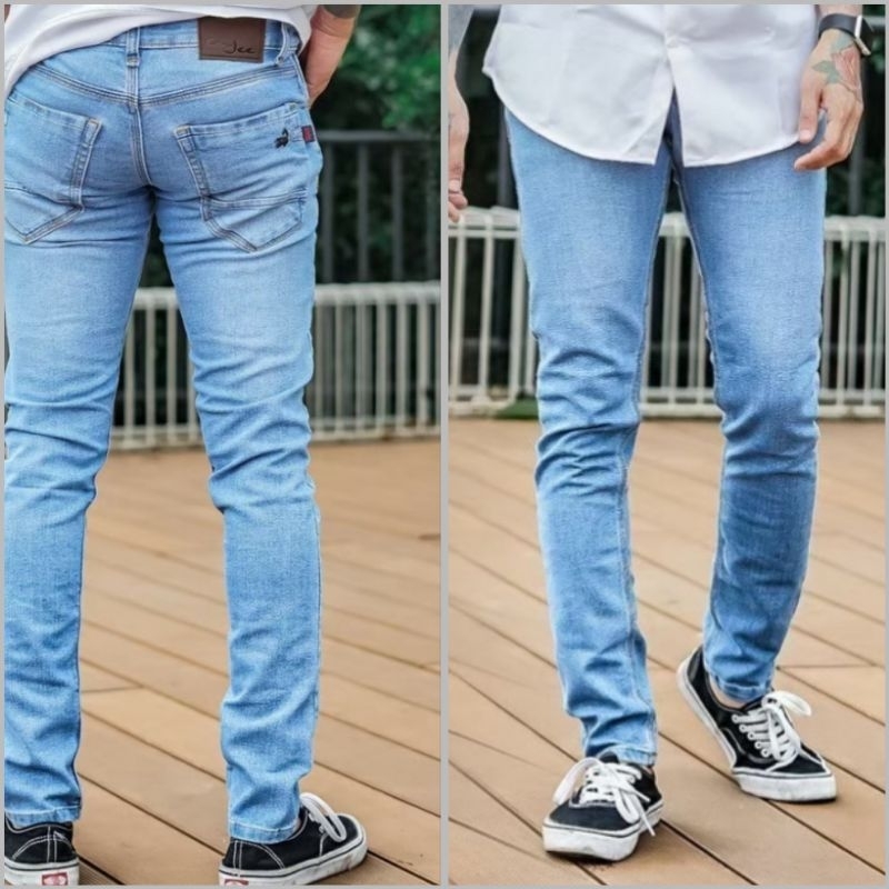 Celana Jeans Bioblitz Biru Langit Skinny Denim Pria/Cowok Slimfit Melar Keren Kekinian!