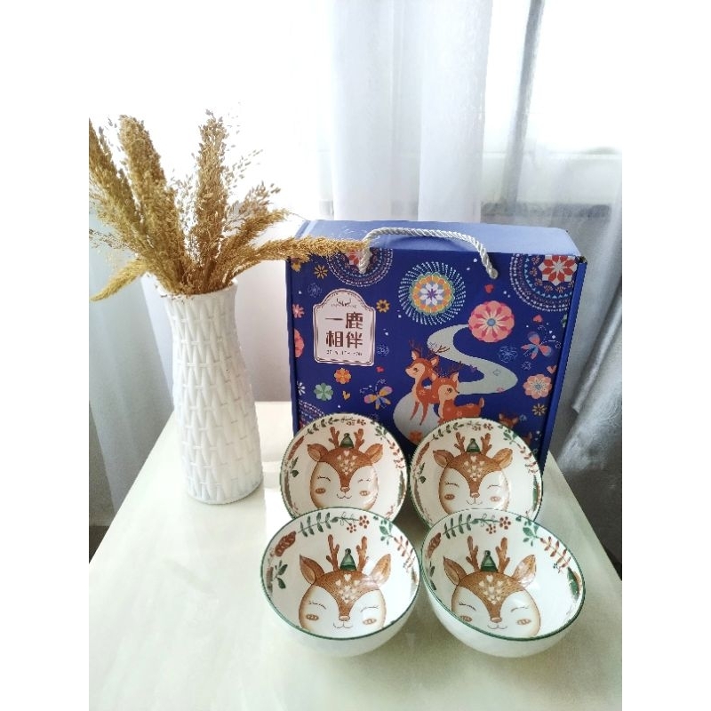 Set Mangkok japanese unik rusa/mangkok keramik japanese/mangkok lucu